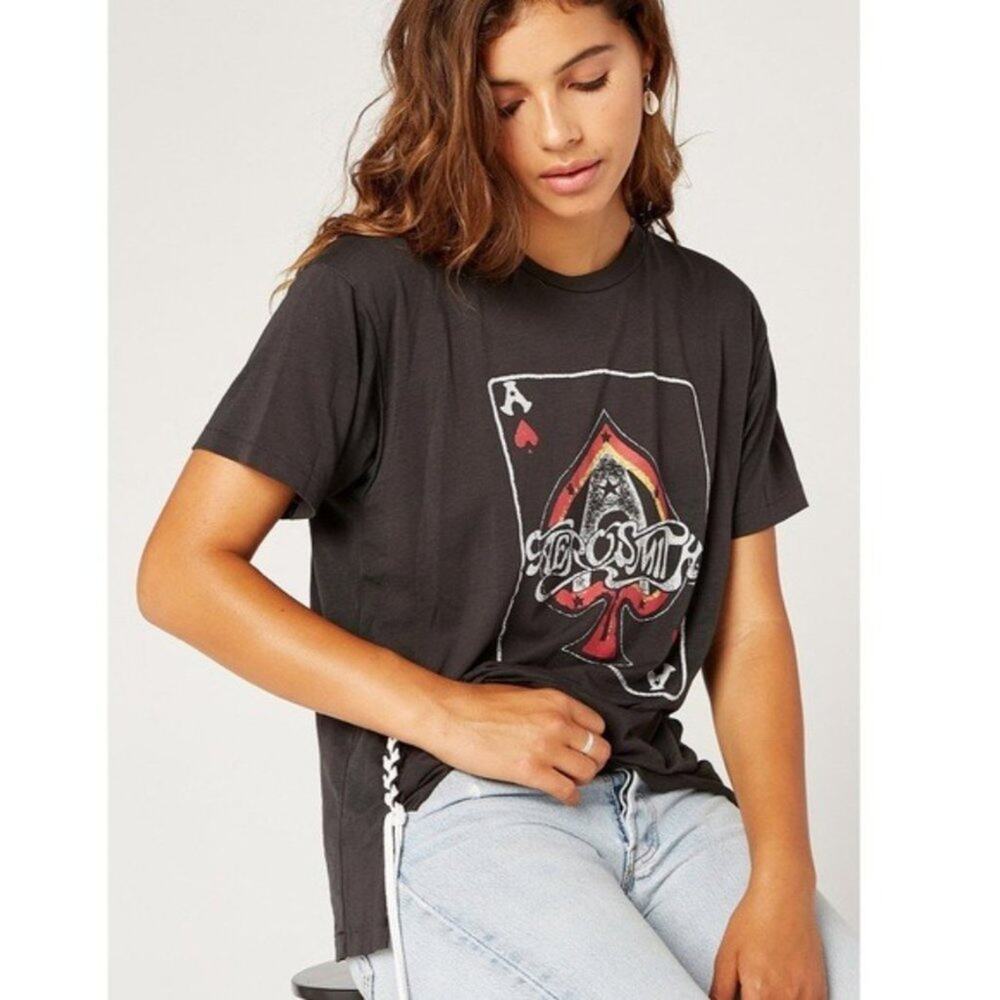 NWT Daydreamer Aerosmith Lace Up Band Tee Cards Vintage Black Small